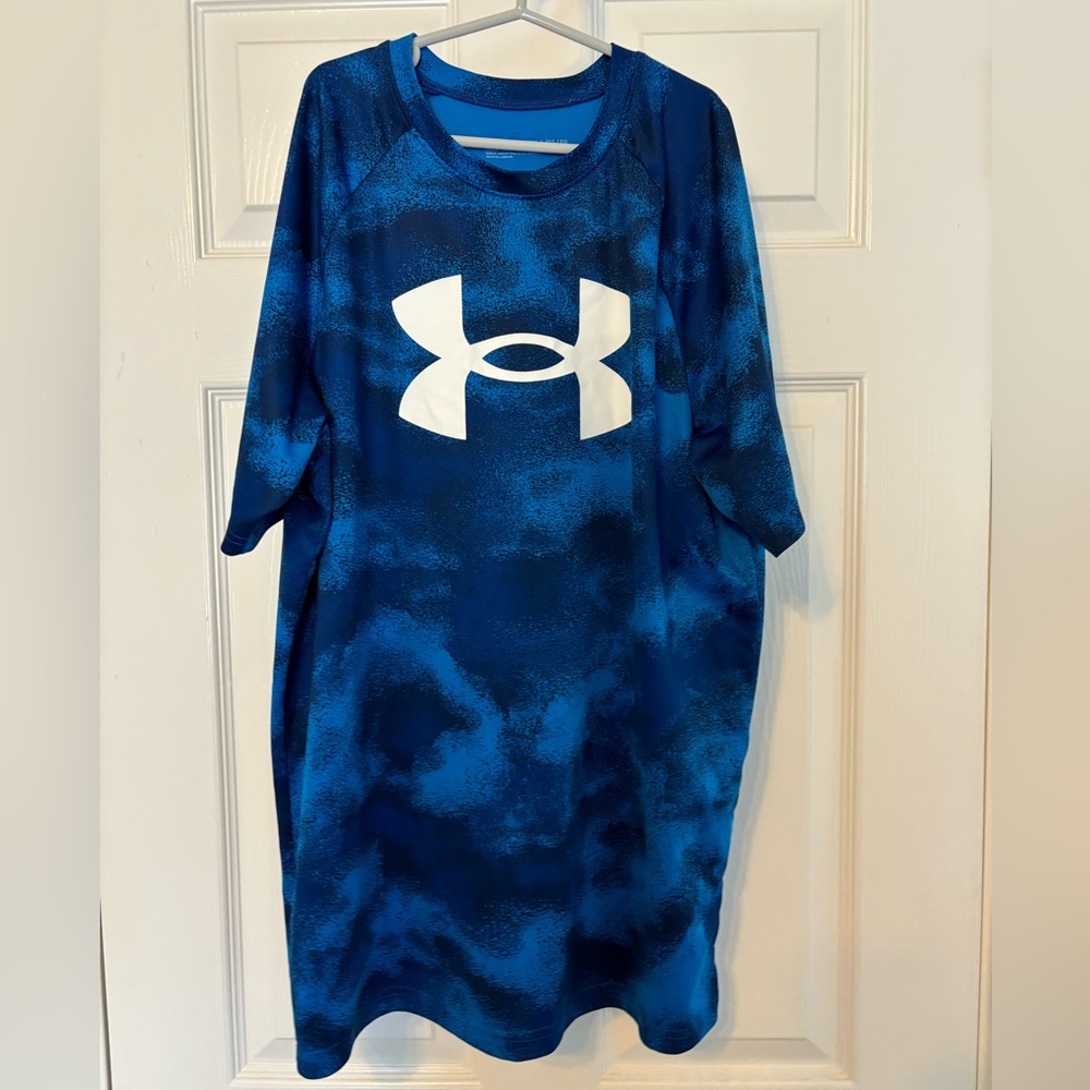 Under Armour UA Tech Boys Athletic Shirt Short Sleeve Size YXL Blue Mirage